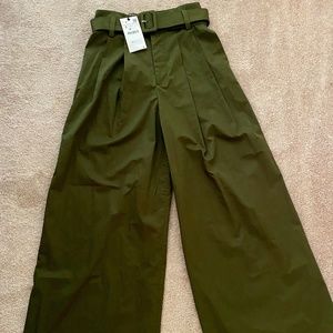 Zara Olive Green Wide Leg Belted Pants